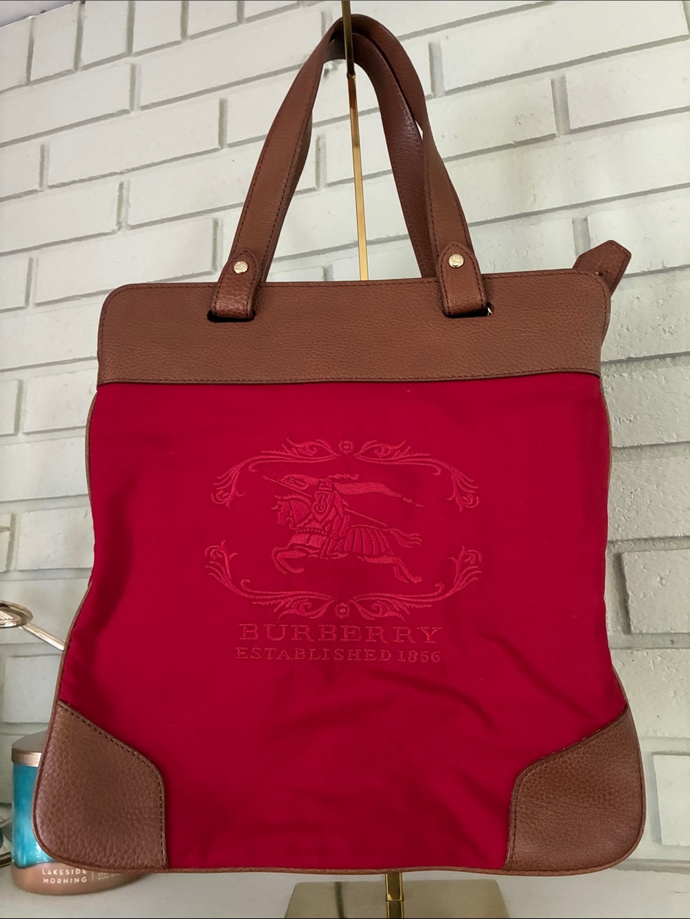 BURBERRY Leather and Canvas Roll Up Tote Bag - Comes with COA